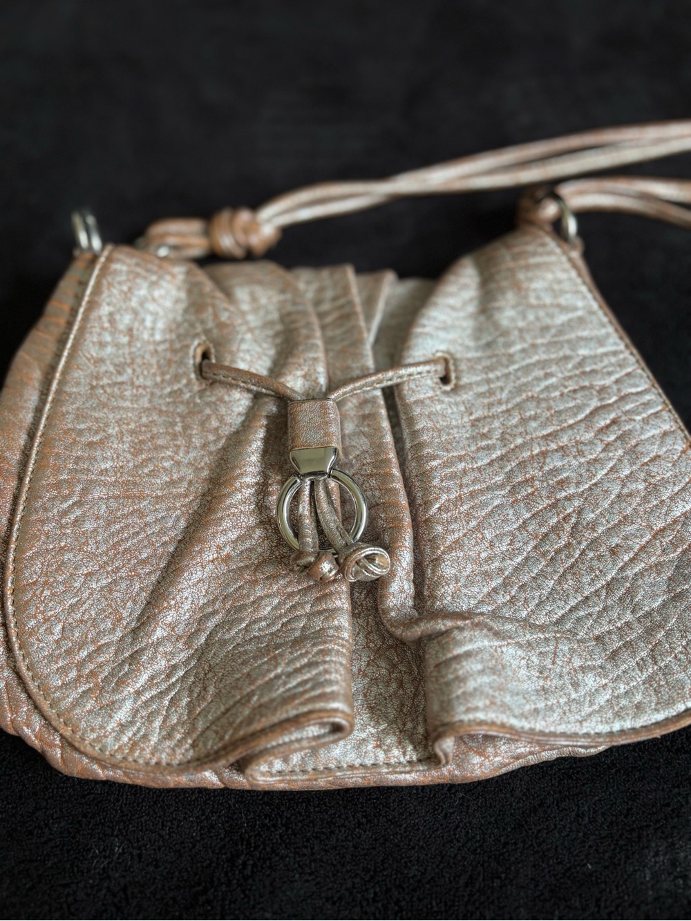 Cole Haan Metallic Rose Gold Drawstring Shoulder Bag
